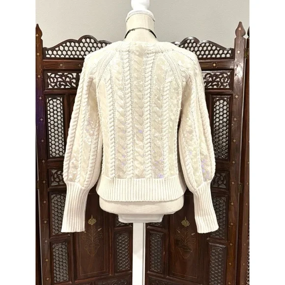 VERONICA BEARD CASHMERE WOOL CABLE KNIT SWEATER S YOLA SEQUIN BALLOON SLV $695